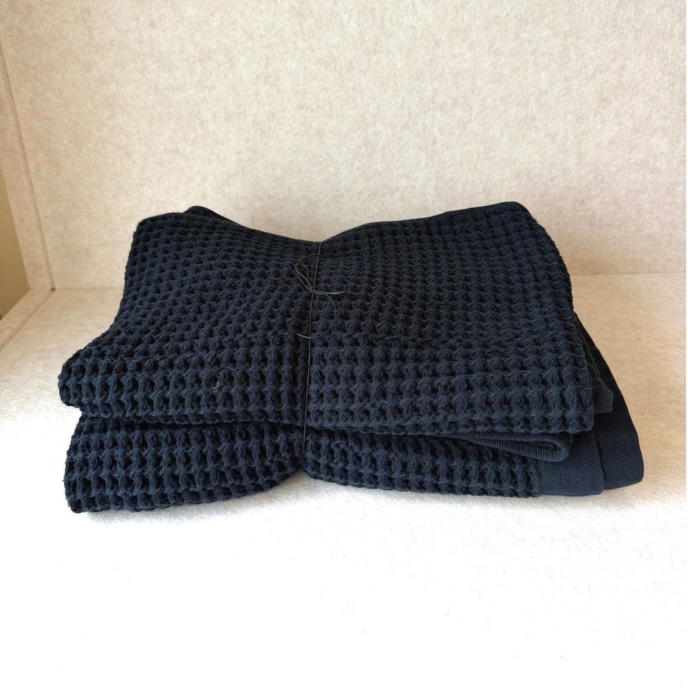 Onsen Supima Waffle Bath Towel and Bath Sheet Bundle Huckberry Navy NWOT